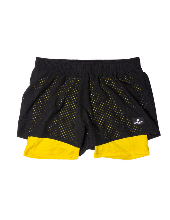 2 in 1 Shorts - Black and Yellow