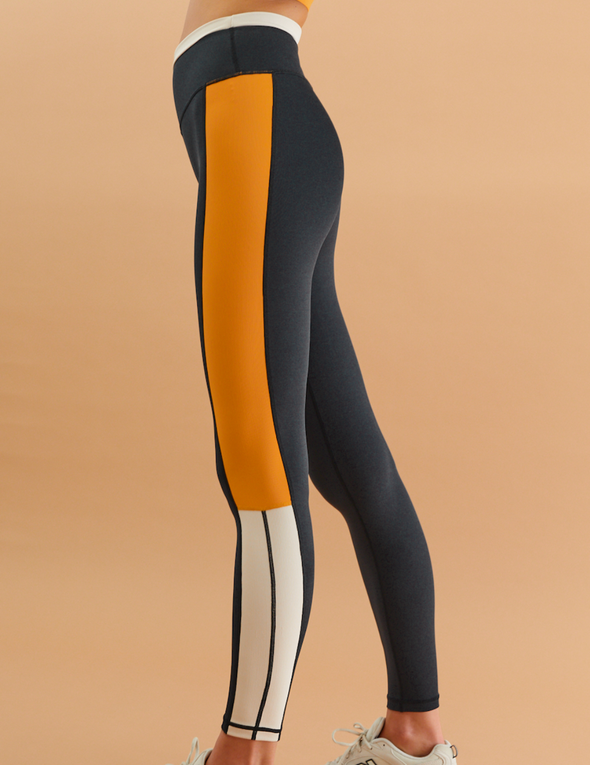 Contrast Stripe Legging - Black/Marigold
