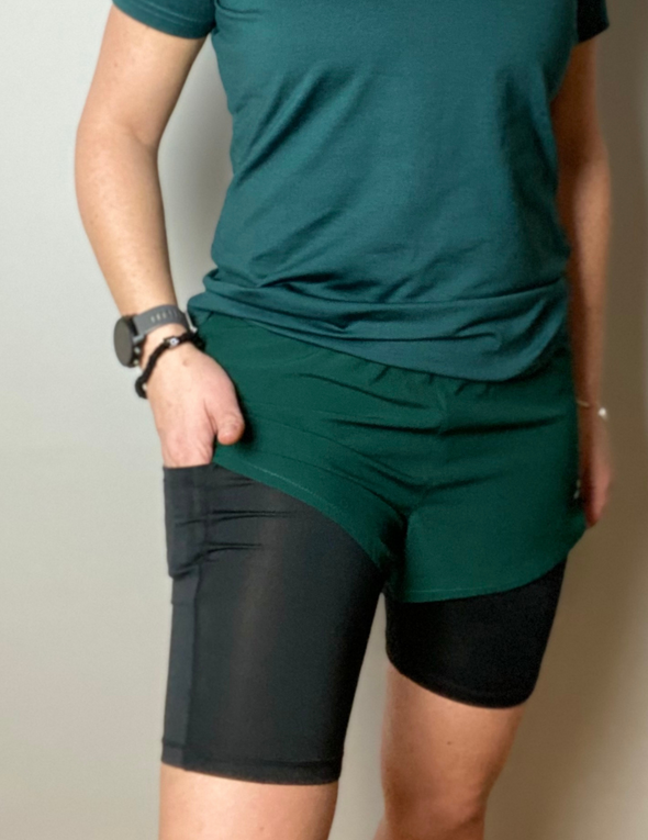 Long 2 in 1 Shorts - Dark Green